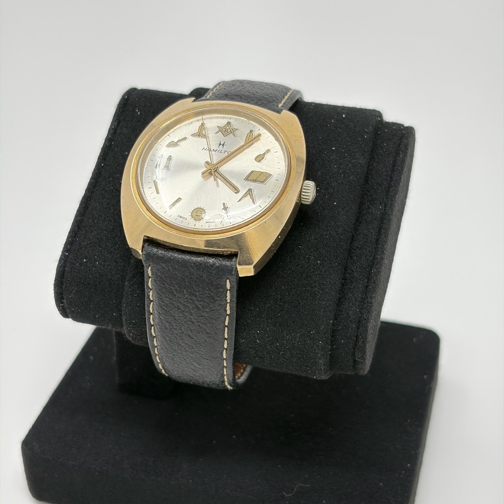 Vintage Hamilton Masonic Dial Watch Swiss Made Gold Tone Mens Freemason